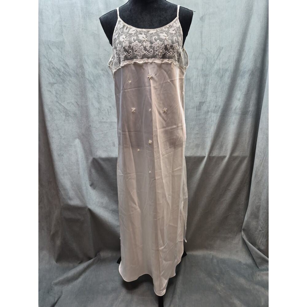 Vintage 90s Y2K Intimo Amore Fairy Coquette Satin Beaded Lace Lingerie Slip L
